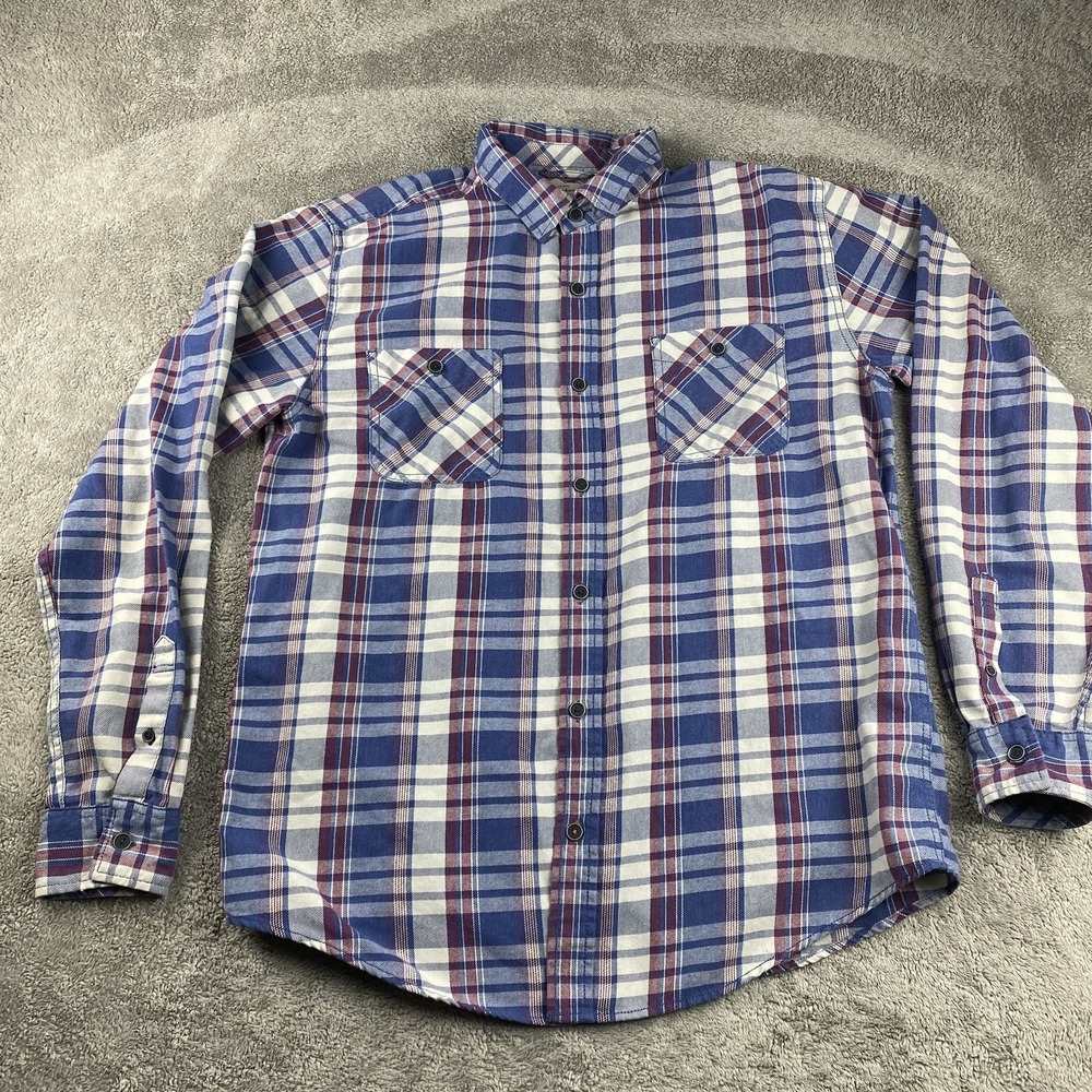 Weatherproof Vintage Plaid Shirt Mens Large Blue Plaid Chest Pockets Long Sleeve
